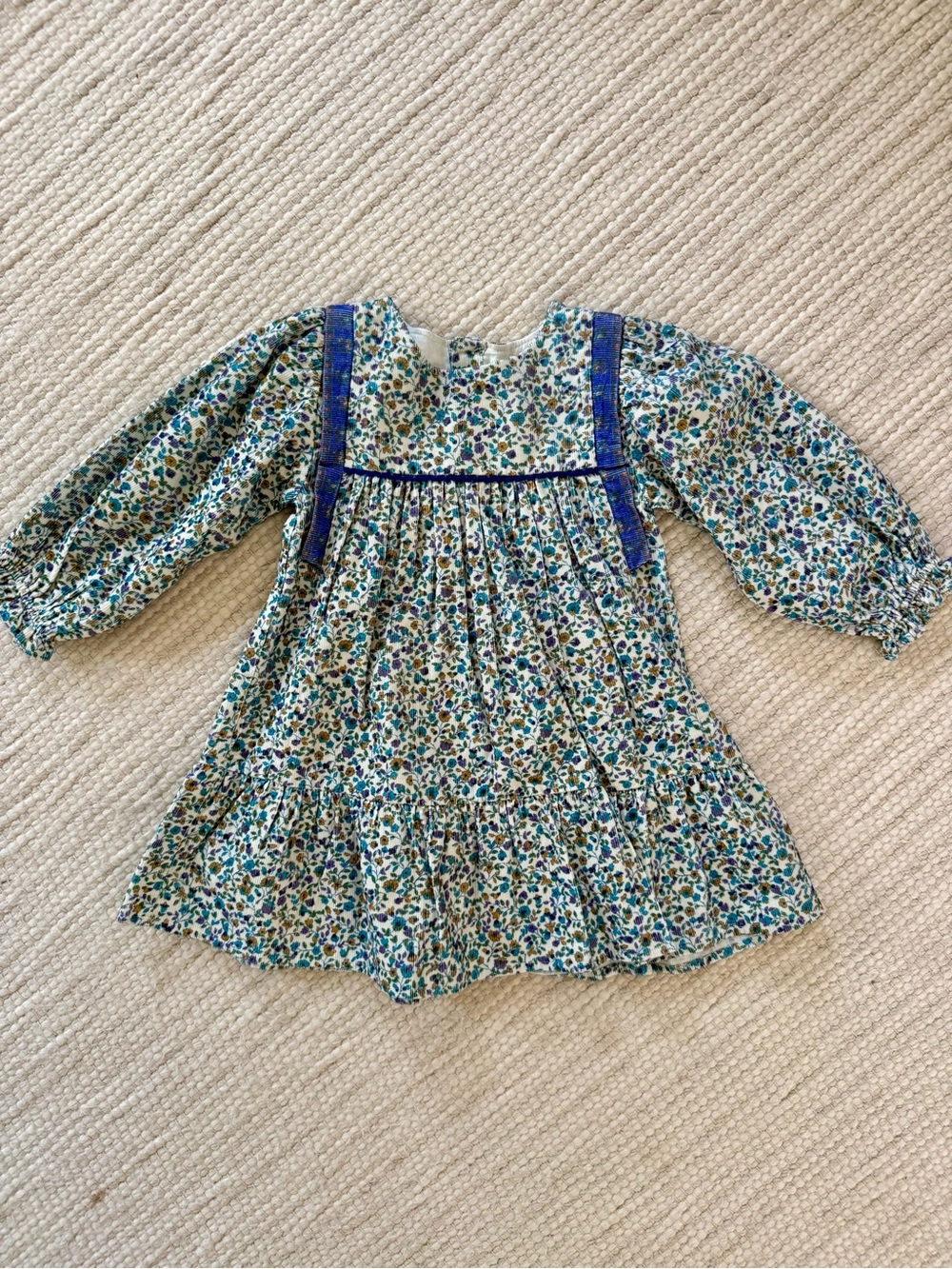 Louise Misha Girls Floral Long Sleeve Cord Dress in Teal & Navy